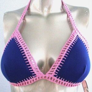 Victorias Secret Surf Crochet Trim Bon Voyage Blue Triangle Swim Bikini Top S